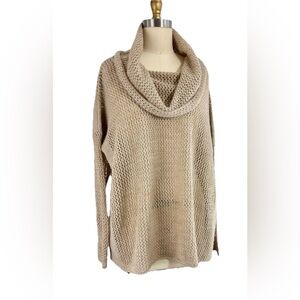 Joan Vass Tan Open-Knit Cowl Neck Oversized Net Sweater Acrylic Wool
Alpaca NWT